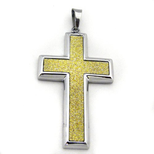 Two Tone Gold Glitter Cross Pendant 86-967-2T