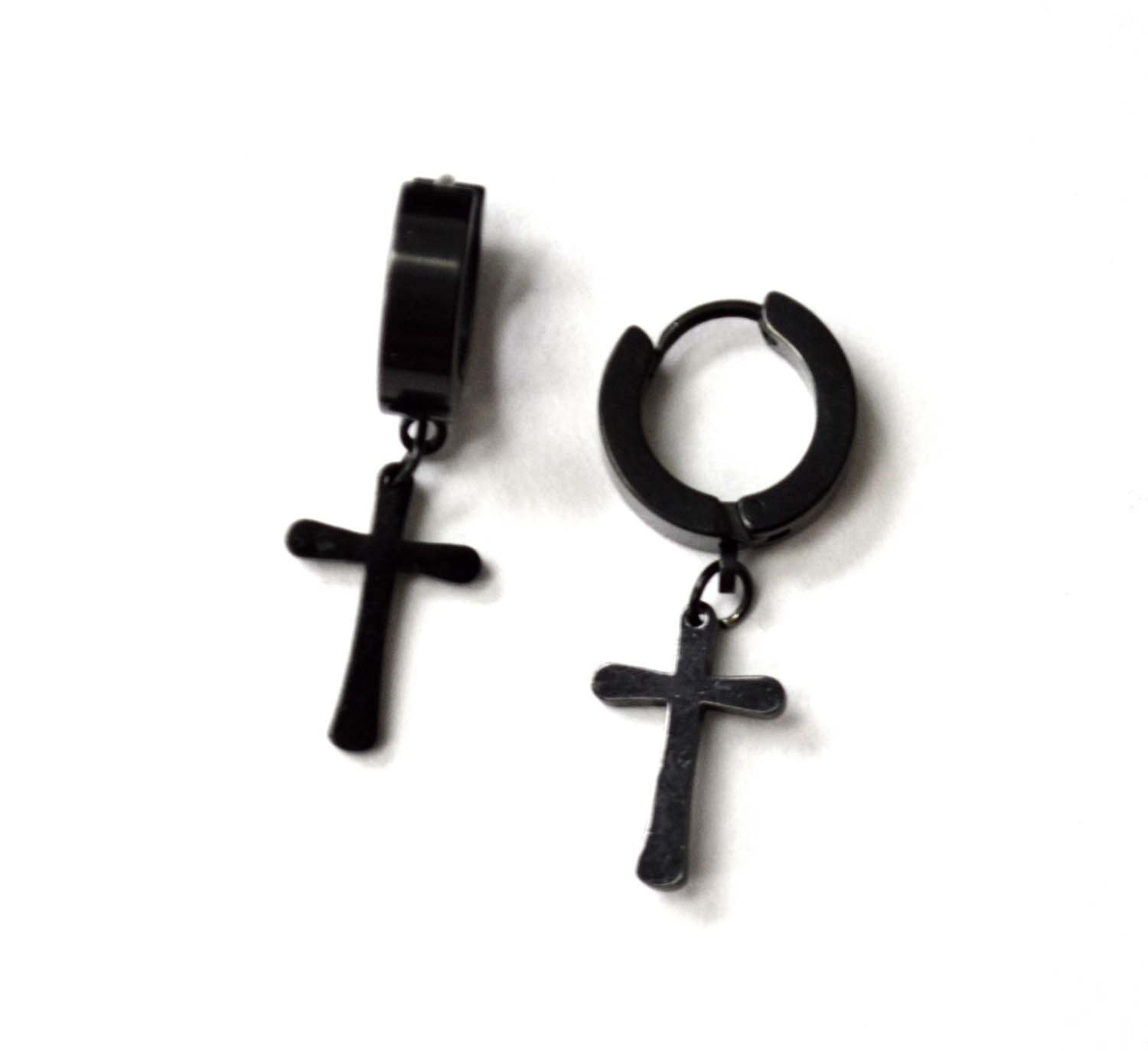 Dangling Cross Huggies Black Plated 83-626B-4