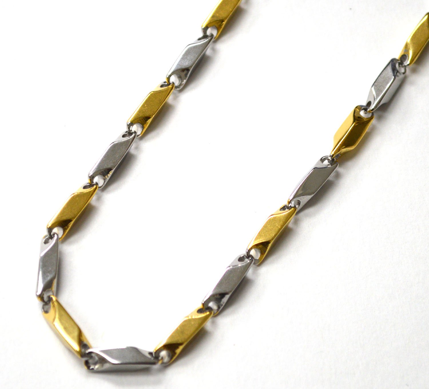 4mm Block 2 Tone Gold Plated Necklace 85-197-4-2TG