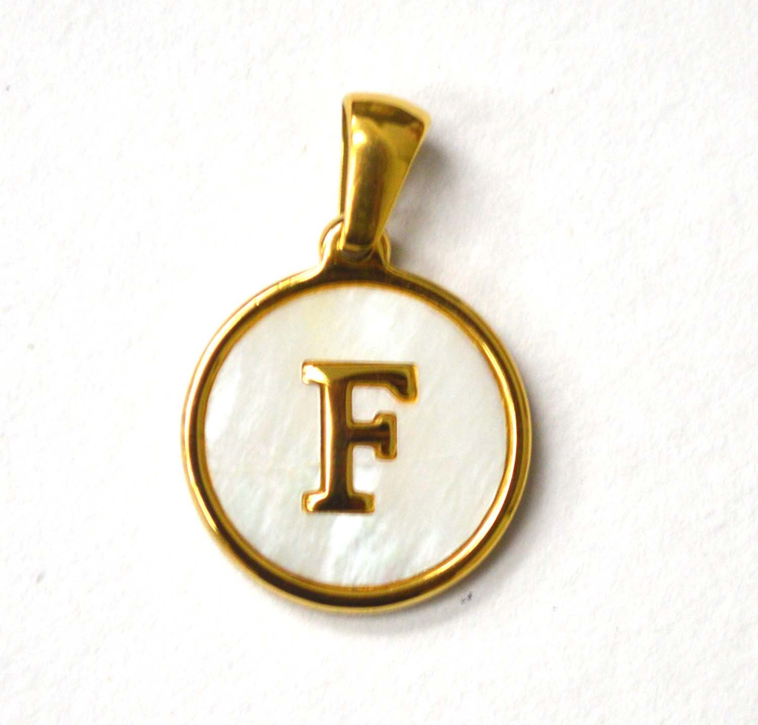 F Initial Gold IP Plated in Mother of Pearl Pendant 86-2479-F