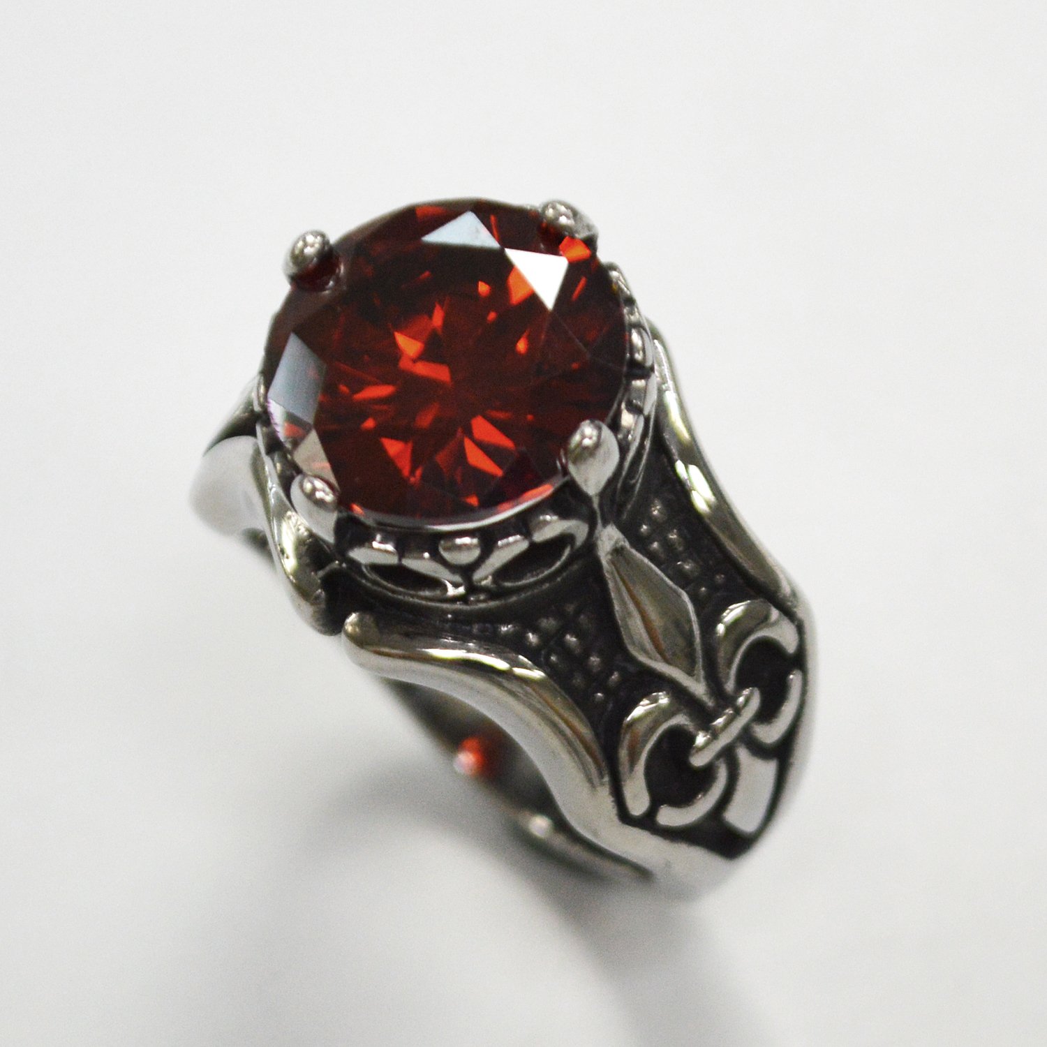 Red CZ Stone Stainless Steel Ring 81-1408