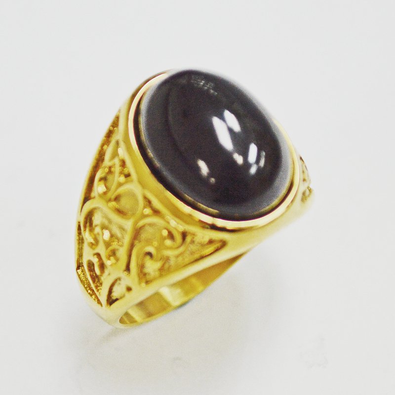 BLACK STONE GOLD PLATED RING 81-1226G-Blk