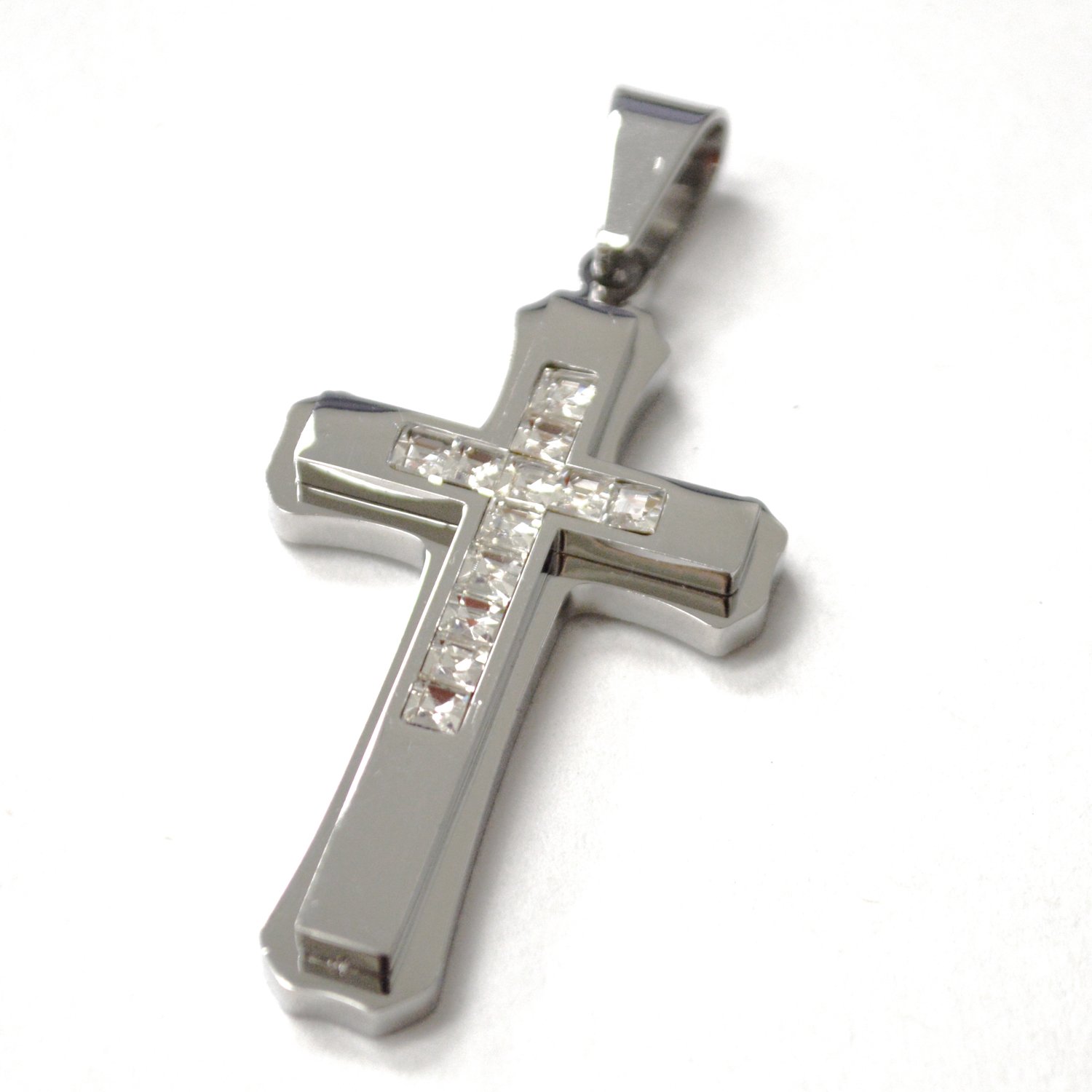 Cross with Stones Stainless Steel Pendant 86-3077S