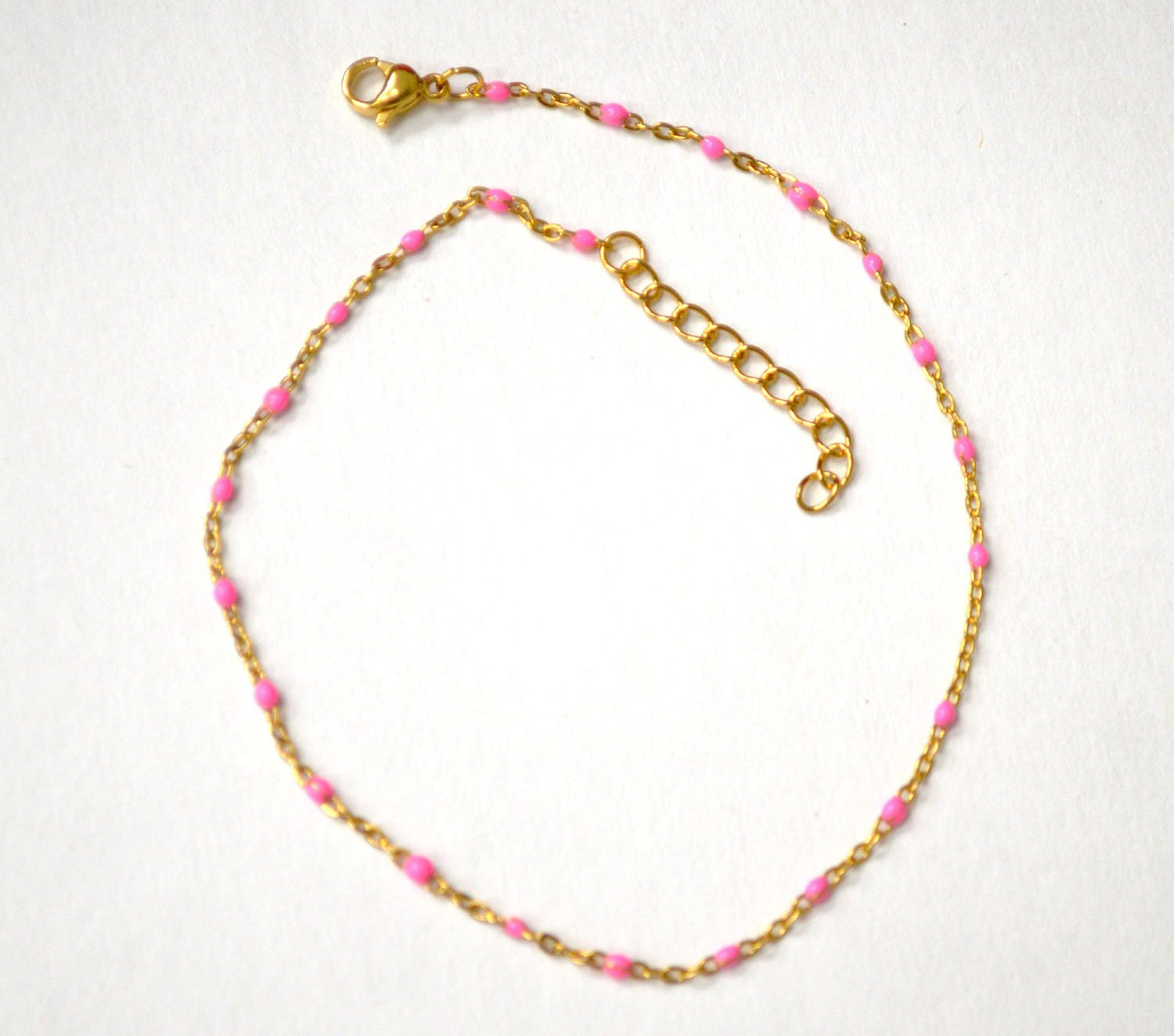 Beaded Gold IP Plated Anklet 82-256G Pink (5/Pkg)