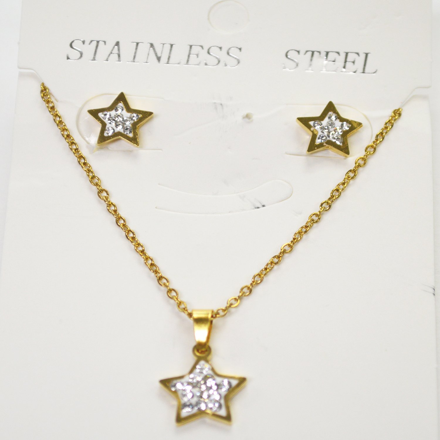 Star Earrings and Necklace SET gold IP Plated 89-1020
