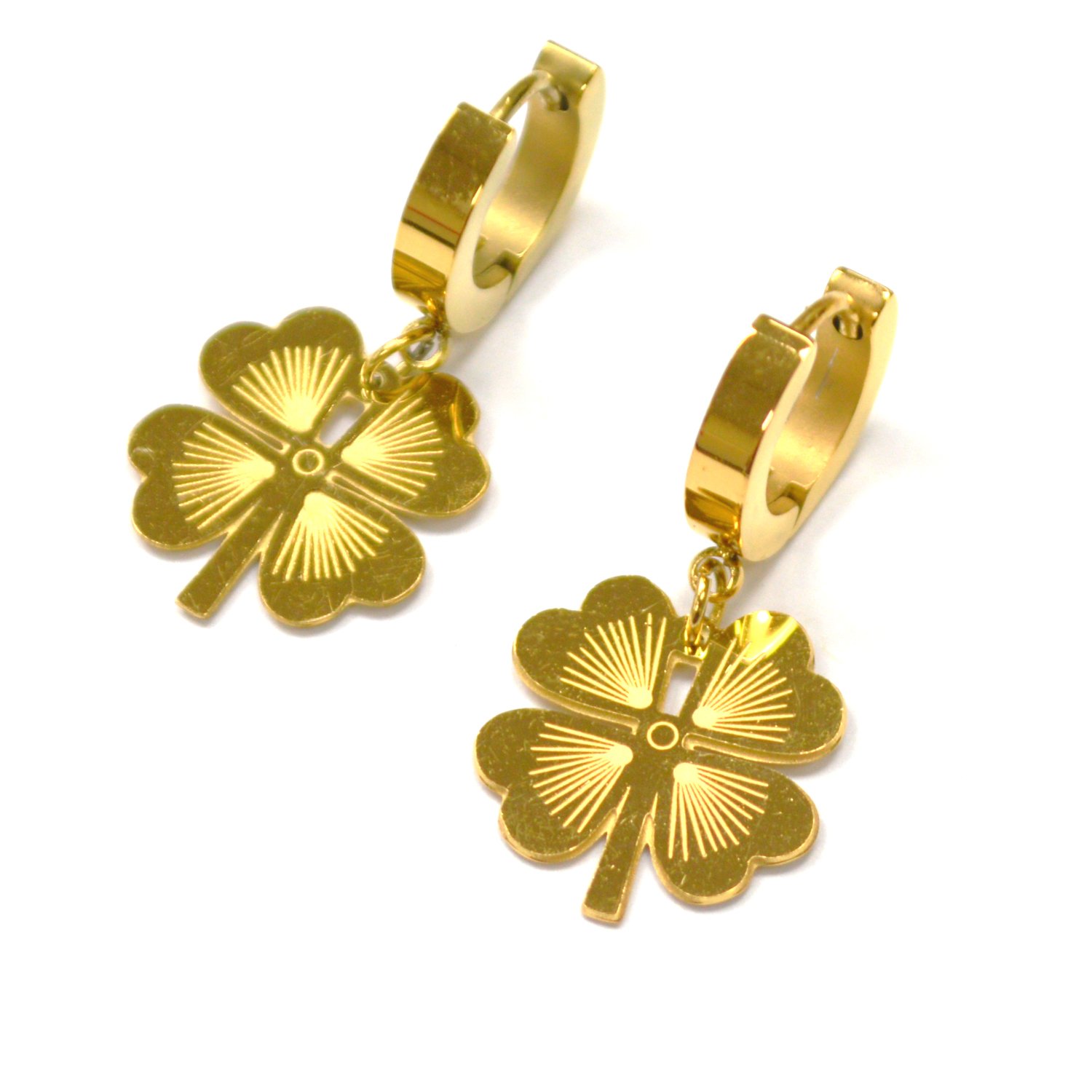 Four Leaf Clover Gold Plated Huggies 83-928G