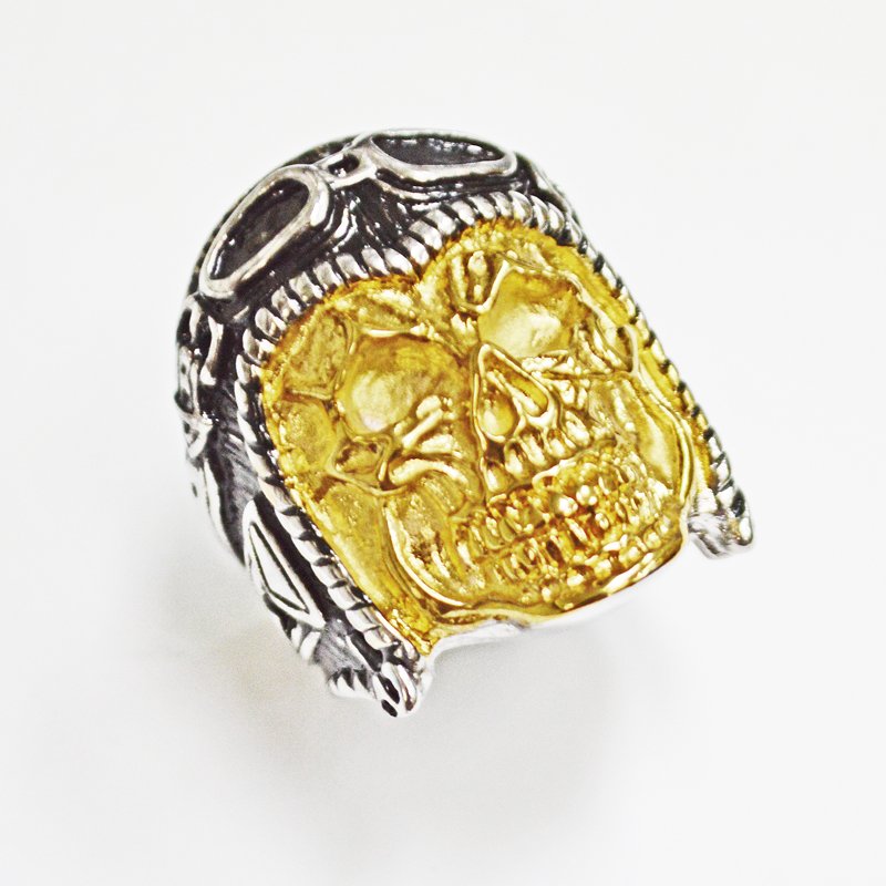 SKULL PILOT 2 Tone Gold RING 81-1221-2T
