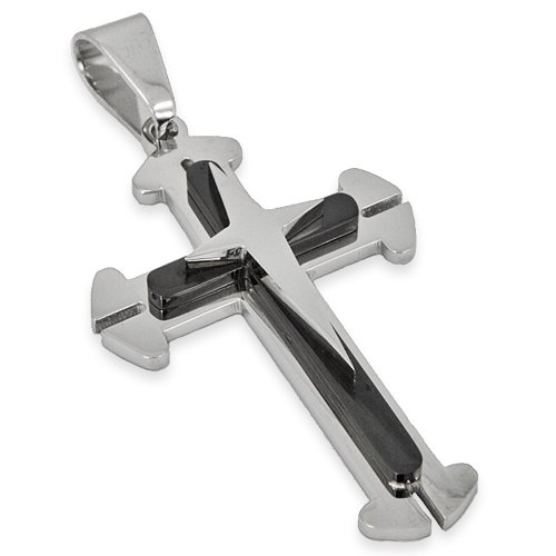 Two Tone Black Layer Cross Pendant (32x55mm)