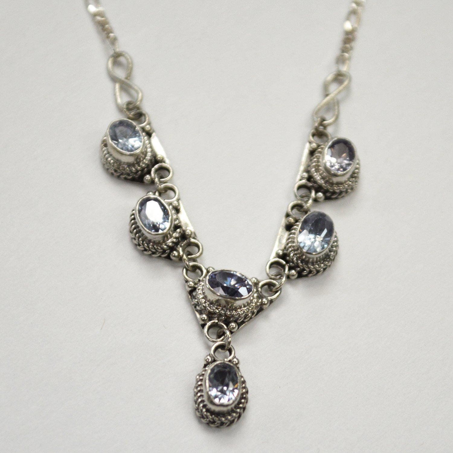 Faceted Stone Necklace Sterling Silver 55-1019