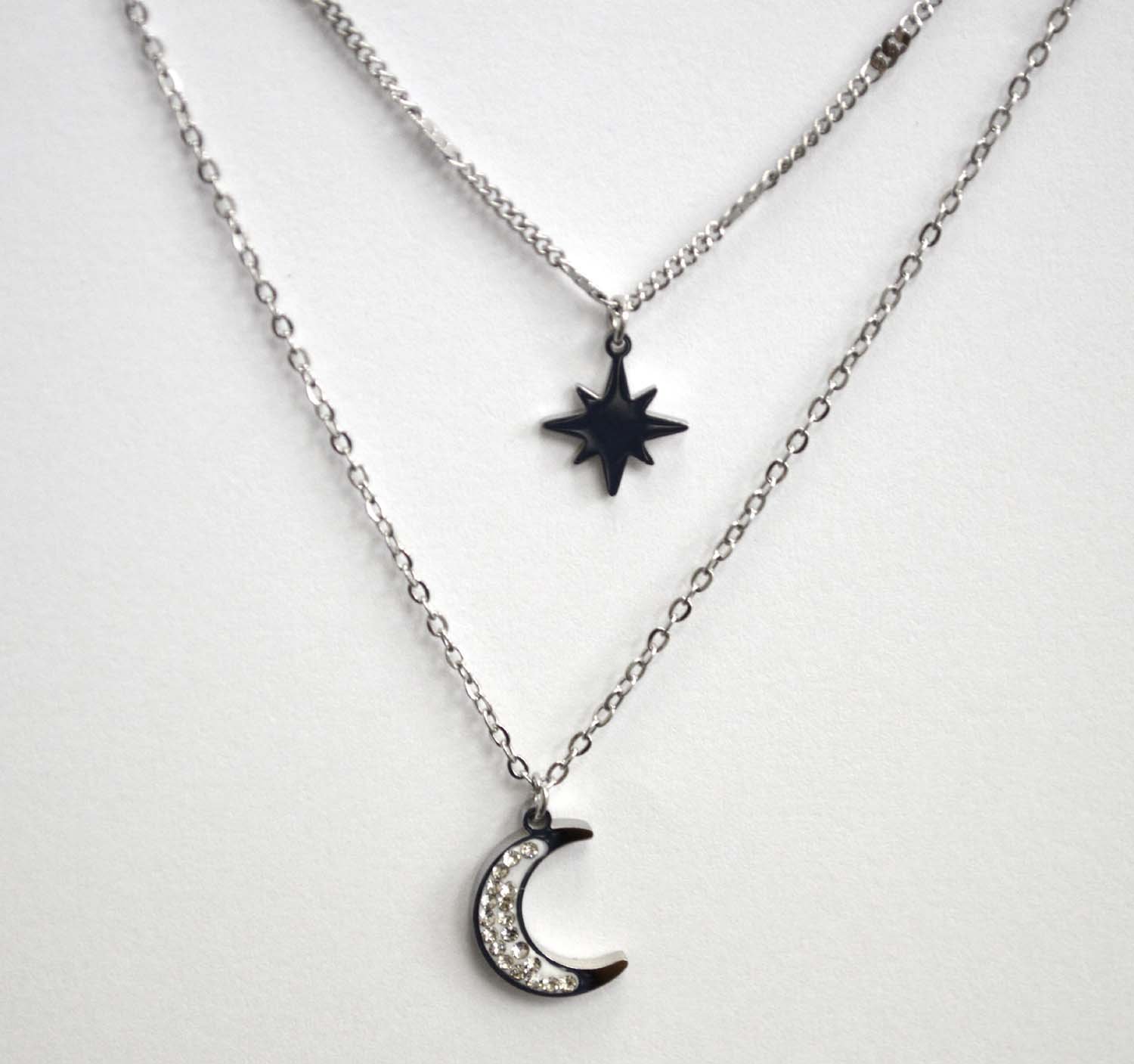 2 Layer Half Moon Stainless Steel Necklace 85-264S