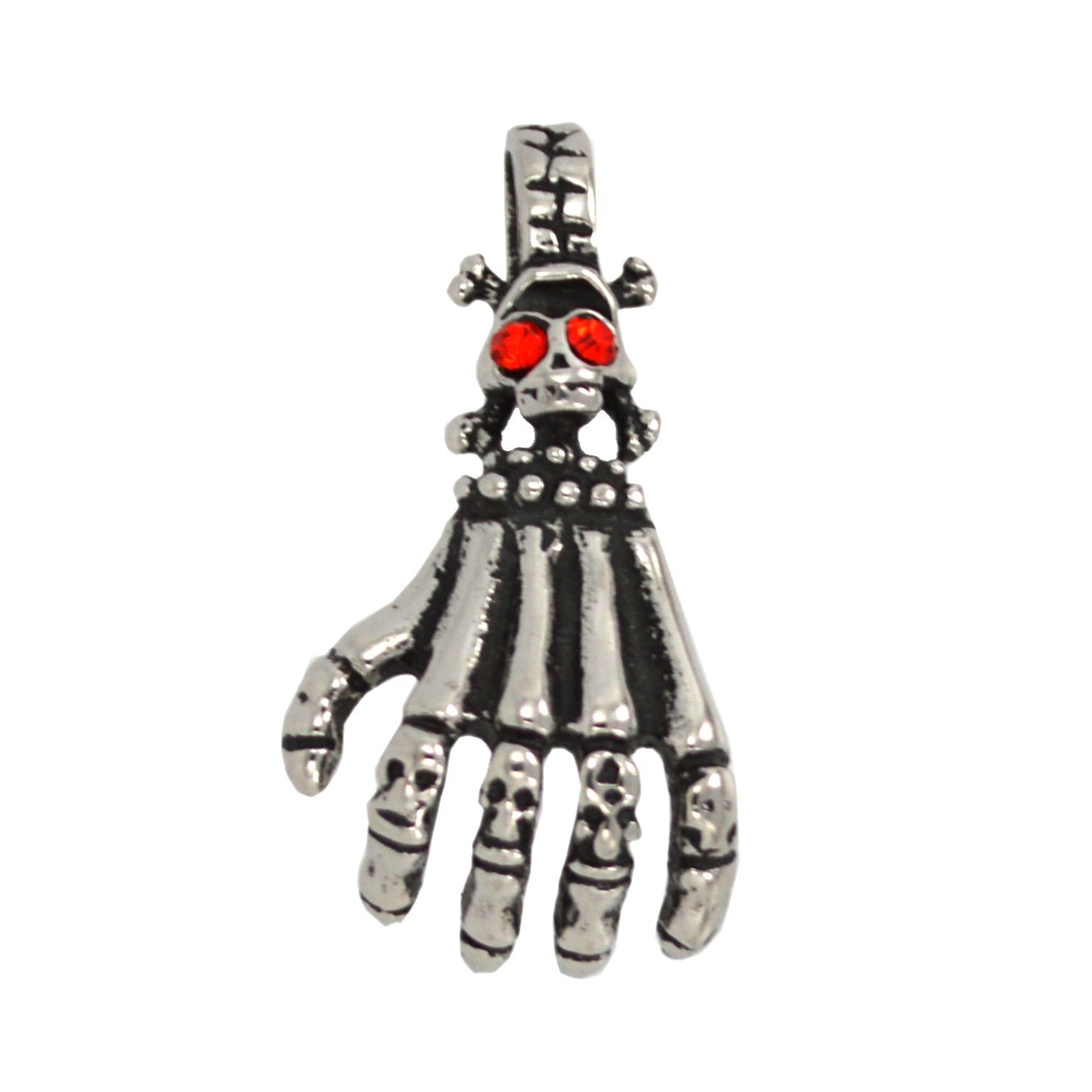 Skull Hand with Red Stone Stainless Steel Pendant 86-432 Stn