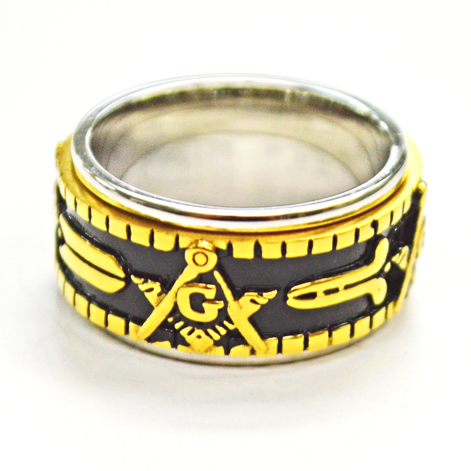 MASONIC 2Tone Gold Plated Spinner  RING  81-1327G