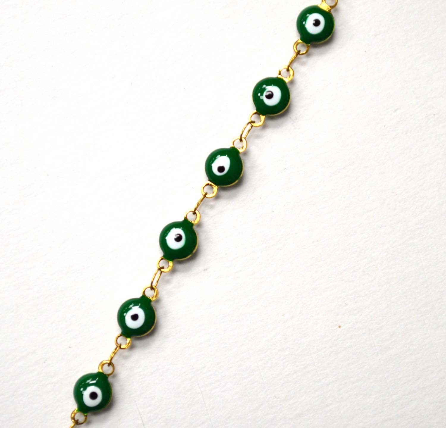 Eye Gold IP Plated Anklet 82-1815G-Green