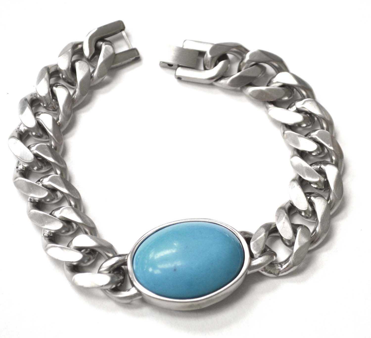 15mm Cuban Link Turquoise Stone Bracelet 84-1874